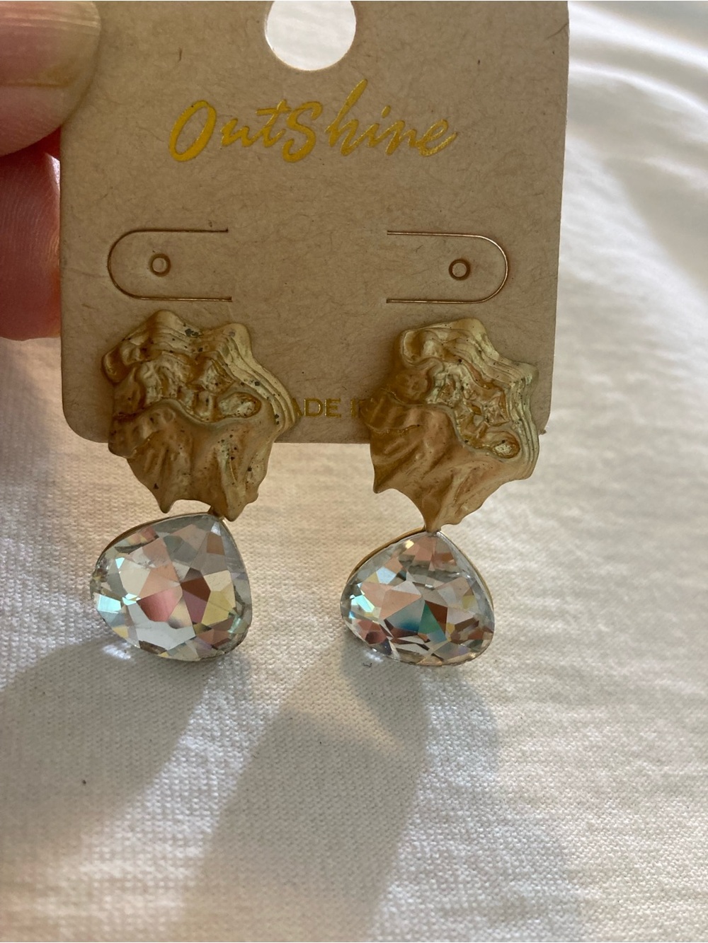New Old Stock Pierced Earrings with Teardrop Shaped Clear Stones